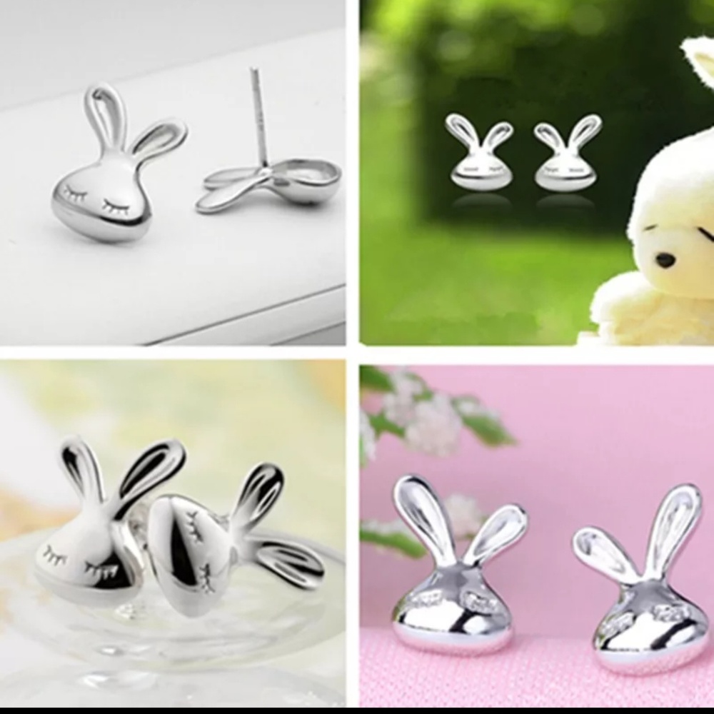 πTiny Bunny Rabbit Stud Earrings - Picture 2 of 3